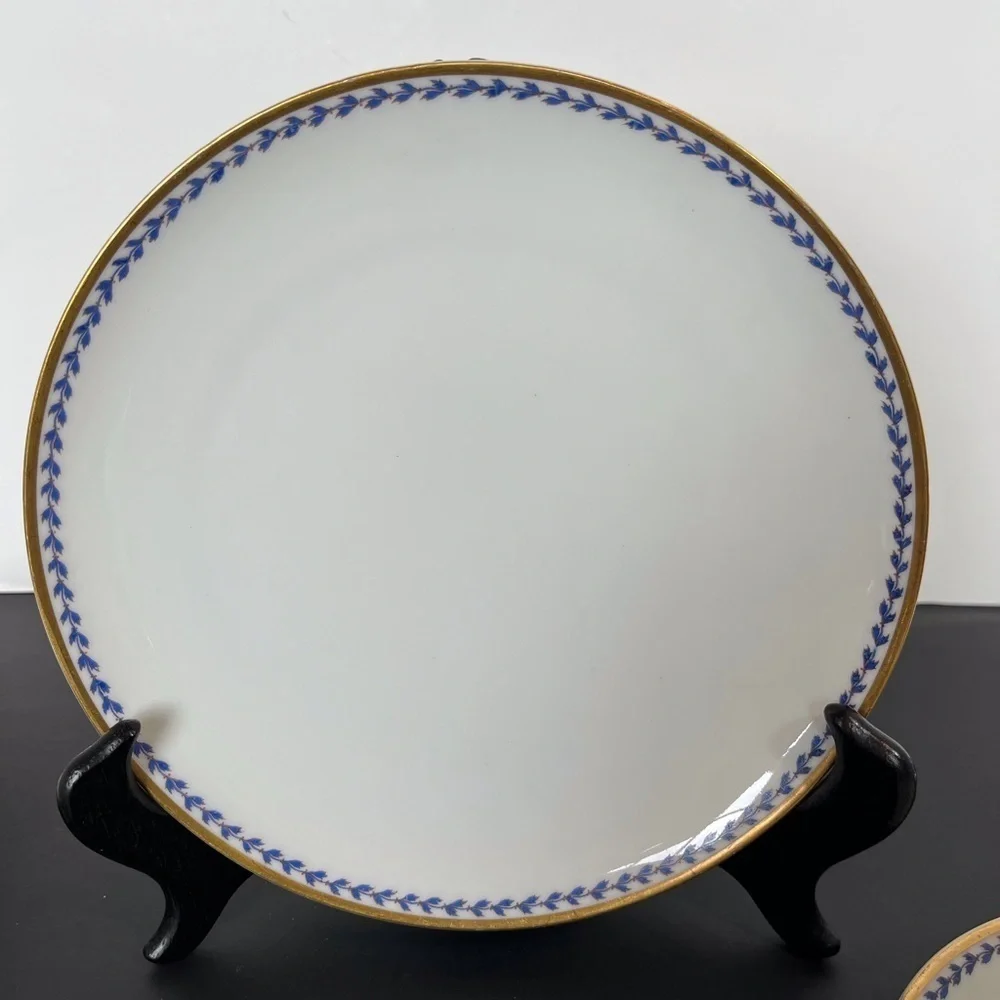 Haviland & Co. Limoges Luncheon Set White with Gold and Royal Blue Ivy Pattern - Picture 2 of 11